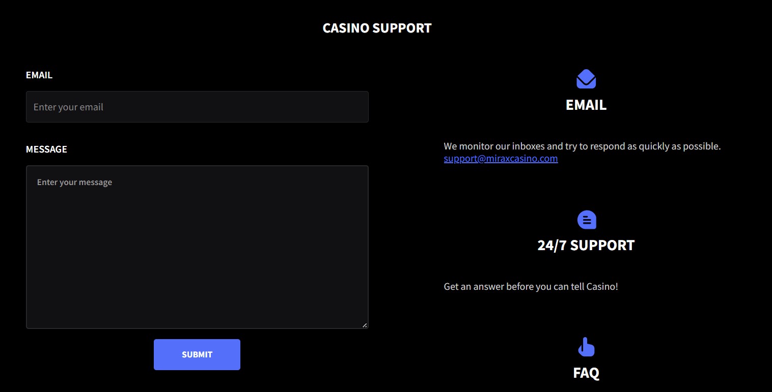 mirax casino customer support